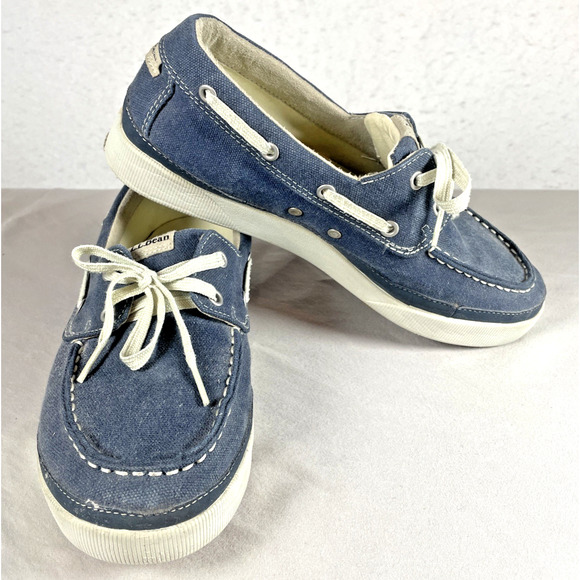 LL Bean Mens 9 WIDE 274407 Blue Denim Canvas Boat Deck Loafer Casual Shoes - Picture 1 of 10